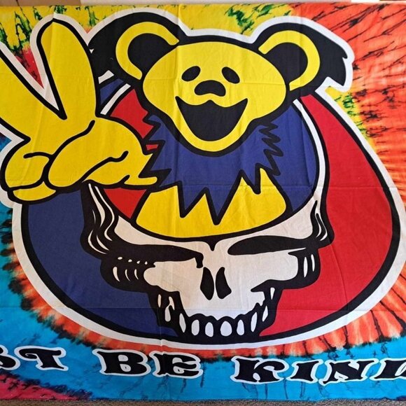 Just Be Kind New Grateful Dead Gift Large Tapestry Red Yellow Blue Dancing Bear - Picture 2 of 3